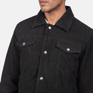 Veste bomber en jean en coton personnalisée pour homme avec poches avant / Vestes de moto pour homme matelassées en noir - Product Image 4