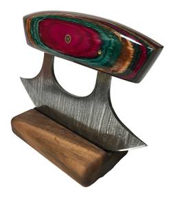 Cuchillos Ulu de Estilo Tradicional con Hoja de Damasco Hecha a Mano, Mango de Madera Multicolor, Funda de Cuero, Base de Madera Hecha a Mano, OEM ODM - Product Image 5