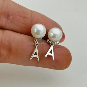 Boucles d'oreilles personnalisées en perles, argent sterling, initiales personnalisées, bijoux alphabet, cadeau - Product Image 3