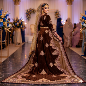 Dirac de mariage somalien de luxe marron chocolat avec broderie dorée complexe, élégance royale et raffinée, et couture haut de gamme - Product Image 1