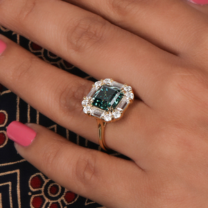 Anillo de compromiso clásico de oro macizo de 14 quilates, anillos finos de diamante de corte Asscher Verde Certificado IGI glamoroso - Product Image 1