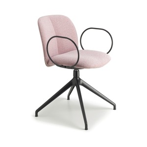 Upholstered Swivel Armchair with Padded Fabric <b>Shell</b>, Fixed Armrests and Black Painted Metal Star Base Made in Italy - Product Image 1