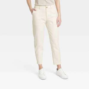 Nuovi Pantaloni Chino da Donna a Vita Alta Slim Fit in Tela Traspirante, Colore Crema, Taglia 10 - Stile alla Moda con Effetto Stropicciato - Product Image 1