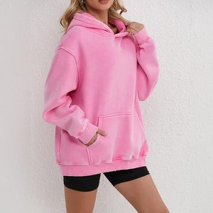 Pull à capuche vintage épais et surdimensionné pour homme Coton pelucheux lavé pour l'hiver Streetwear Motif solide Teint uni - Product Image 2