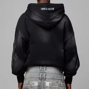 Sweat à capuche brodé poids lourd en éponge française avec logo personnalisé de qualité supérieure Acid Wash Sun Faded Zip up Vintage Oversize Hoody pour hommes - Product Image 2