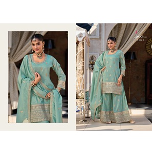 Costume de palazzo indien festif avec broderie de fil et coupe élégante parfait pour la fête et le mariage disponible en vrac quantité - Product Image 1