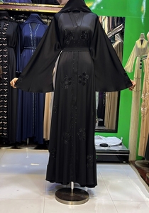 Dubai style Kaftan Abaya Handmade Turkish Floor Length Long Sleeve V Neck Polyester Regular Fit Casual Evening Party Flared - Product Image 4