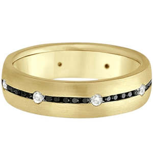 Bague de mariage pour homme en or jaune 14 carats avec 40 diamants noirs ronds sertis en canal, clarté VS2, ajustement confortable (0,70 ct) - Product Image 1