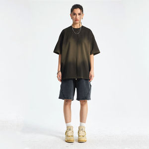 Camiseta de Manga Corta para Hombre, Estilo Americano Vintage de Verano, 100% Algodón, Lavada, Desgastada, Teñida con Spray - Product Image 3