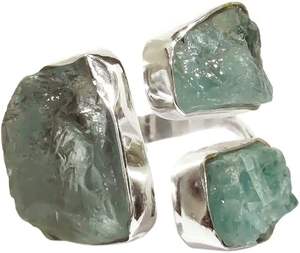 Anillo de Mujer con Aguamarina Natural, Piedra de Nacimiento de Marzo, Triple Piedra, Ajustable, Joyería Hecha a Mano, Anillo de Plata de Ley 925 - Product Image 1