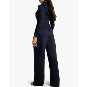 Conjunto de chándal deportivo personalizado para mujer hecho en fábrica 100% algodón polar pierna ancha cremallera chándales para mujer - Product Image 2