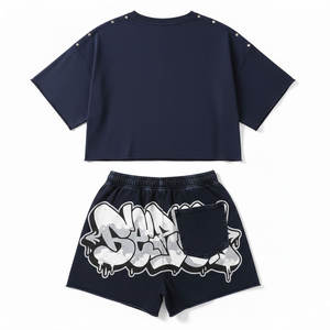 ชุดลำลองผู้ชายผ้าเนื้อนุ่มพิเศษ เสื้อแขนสั้นลายเรียบ กางเกงขาสั้น เหมาะสำหรับใส่ในช่วงเย็นฤดูร้อน สีกรมท่าเข้ม - Product Image 3