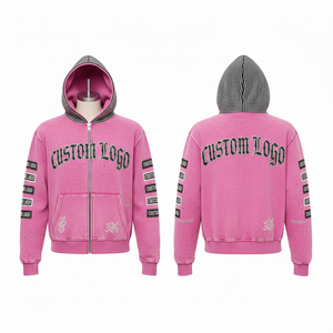 Nouveau design tendance, sweat à capuche personnalisé avec strass, streetwear, sweat à capuche délavé, broderie, 500 g/m², sweat à capuche surdimensionné pour hommes - Product Image 1