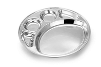 Plateau alimentaire classique en acier inoxydable écologique KING, lavable, 6 compartiments, avec assiettes à collation et à dîner
