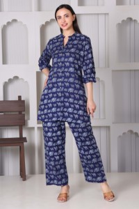 ชุดเซ็ตคุर्ติผ้าฝ้ายถักลายดอกไม้พรีเมียมสำหรับฤดูร้อน กระโปรงผ่าข้างติดกระดุม พร้อมกางเกงขายาวทรงพาลาซโซ สำหรับผู้หญิง ชุดเดียว |   ระบายอากาศได้ |   ชุดลำลองสไตล์ชาติพันธุ์ - Product Image 4