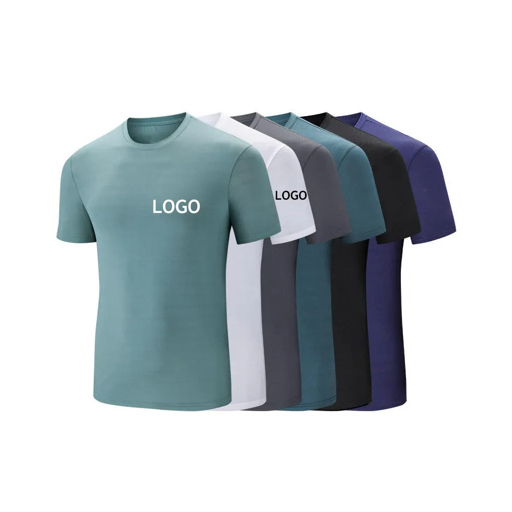 Toptan özel Logo Polyester elastan erkekler baskılı T Shirt spor salonu giyim spor hızlı kuru örgü koşu T Shirt