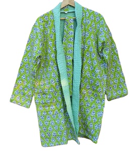 Nueva chaqueta bohemia de algodón con estilo, bloque de mano, puntada Kantha acolchada hecha a mano, informal para fiesta, ropa con bolsillos laterales, patrón de letras - Product Image 1