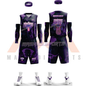 Uniforme de basket-ball personnalisé pour hommes, survêtement de basket-ball imprimé, coupe extensible, respirant, à séchage rapide avec sac - Product Image 2