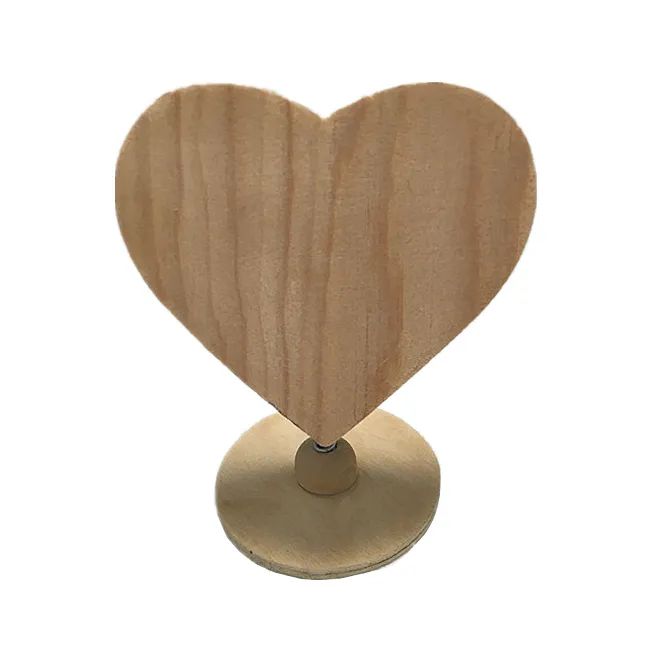 Kontrplak kalp şekli Memo standı ahşap kalp fotoğraf sahipleri için bahar tabanı ile ahşap resim klip masa numarası yer kart sahipleri