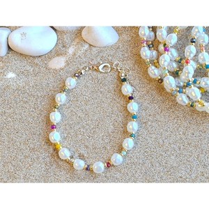 Elegant <b>Gold</b> Plated <b>Bracelet</b> with Colorful <b>Beads</b> and Pearls Fashion Resale Appeal - Product Image 1