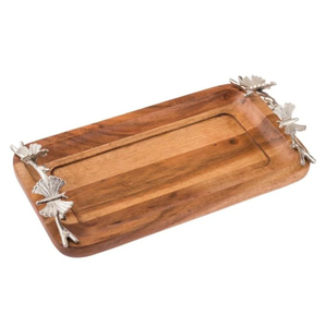 Bandeja de Servir Artesanal de Madera de Mango con Asas Florales Doradas Únicas, Bandeja Decorativa de Madera para Uso en el Hogar y Restaurantes - Product Image 2