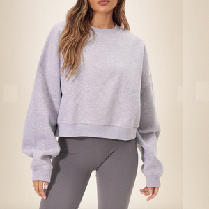 Sweat-shirts à capuche courts pour femmes, grande taille, en coton respirant, à épaules tombantes, style oversize, en molleton décontracté, teint en pièce, pour automne-hiver - Product Image 5