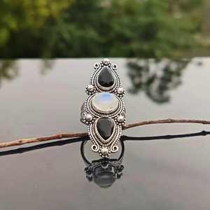 Natural <b>Garnet</b> Rhodium Plated Handmade 925 Sterling <b>Silver</b> Religious Long Boho Statement <b>Ring</b> Wedding Gift for Her - Product Image 5