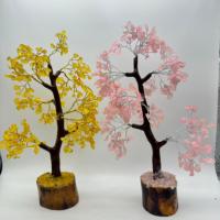 Combo de árbol de cristal de cuarzo rosa citrino, decoración de árbol de dinero curativo hecho a mano, buena suerte, Feng Shui, artículos de decoración para el hogar, citrino
