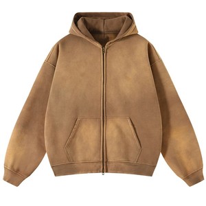 Moda 400 GSM Zip up sudaderas con capucha unisex pesado desgastado sudaderas con capucha al por mayor de gran tamaño piedra lavada Sudadera con capucha en blanco - Product Image 3