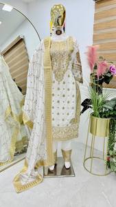 Women's Chinon <b>Silk</b> Embroidered Anarkali <b>Kurta</b> & Pant Set With Dupatta - Product Image 4