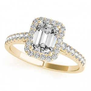 Anillo de Compromiso de Oro Amarillo de 18K con Halo de Diamantes y Corte Esmeralda de 0.90ct - Product Image 2