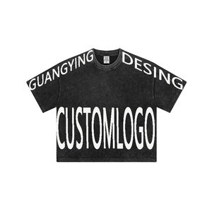 Venta al por mayor lavado con ácido peso pesado camiseta en blanco camiseta de gran tamaño lavado pesado algodón camiseta de gran tamaño Vintage camiseta para hombres - Product Image 1