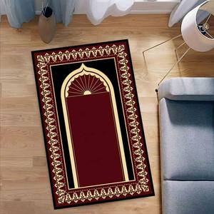 Tapis de prière Bourgogne : Tapis de culte islamique moderne imprimé, avec poils doux - Product Image 3