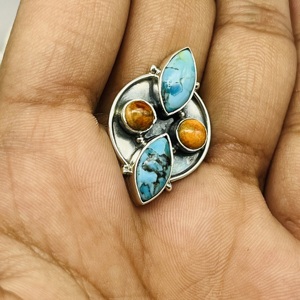 Anillo de bodas de plata de ley 925 de diseñador hecho a mano para mujer, turquesa Natural de moda con ajuste de bisel, anillo de fiesta - Product Image 6