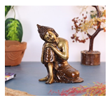 Statue de Bouddha Vitarka multicolore en laiton doré de 6 pouces Figurine d'idole religieuse Vastu Feng Shui pour la décoration intérieure Cadeau - Product Image 6