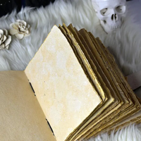 Carnet artisanal en cuir véritable imprimé gothique, couverture cartes de tarot, pages vintage à bords festonnés, cadeau classique sorcière, Halloween, horreur