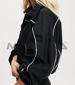 Customizable Plus Size Women's Hip Hop Cropped Contrast Anorak Jacket Letter Print, Loose Anti-Wrinkle Anti-Pilling Print - Product Image 2