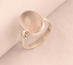 925 argent Sterling classique Rose Quartz bague de fiançailles janvier pierre de naissance bijoux de mariage concepteur lunette ovale coupe naturel - Product Image 2