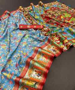 Sari indio con encaje de flores de organza y blusa - Product Image 5