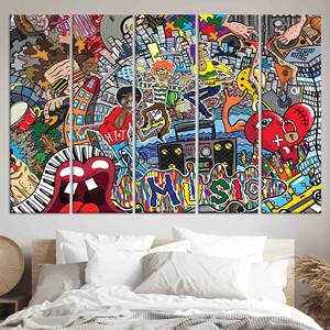 Impresión en lienzo de grafiti bohemio elegante - Decoración de arte moderno, JUEGO DE 5 LIEÑOS - Product Image 1