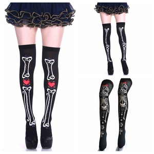 Calcetines altos hasta el <span class=keywords><strong>muslo</strong></span> con estampado de Halloween para mujer y niña, medias a la moda para Halloween, 1 par - Product Image 1