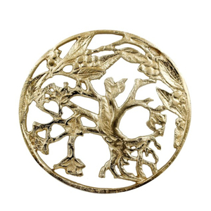 Dessous de plat rond plaqué laiton moderne Tapis de cuisine résistant à la chaleur avec porte-pot design arbre de vie - Product Image 1