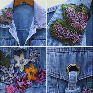 Custom denim jackets with embroidery on all over denim jacket for women <b>floral</b> embroidery women's denim jackets - Product Image 2