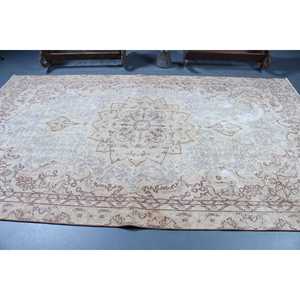 Tapis turc vintage en laine blanche patchwork écologique 6,2x10,5 pieds, grand tapis avec envers en latex - Product Image 3