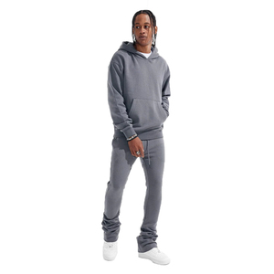 Pantalon de survêtement empilé pour hommes de qualité supérieure survêtement couleur grise à manches longues survêtement décontracté avec poches kangourou - Product Image 1