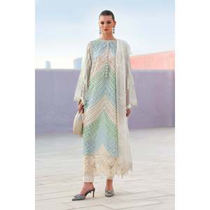 Ensemble chemise et dupatta en mousseline de soie brodée Maria B Chikan avec pantalon brodé jacquard - BIC-4836 - Product Image 1
