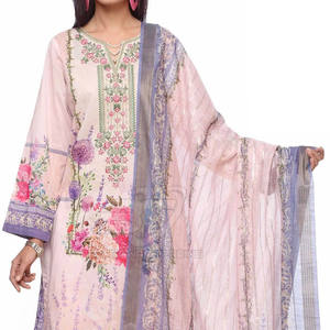 Robe en coton/polyester, pantalon uni, chemise, dupatta imprimé, tenue décontractée, tenue pakistanaise en 3 pièces - Product Image 6