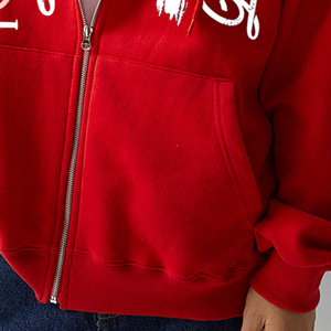 Sudaderas con cremallera roja Mezcla de algodón Peso pesado Cómodo Ropa de calle con capucha Deportes casuales Impresión digital de gran tamaño Hombres - Product Image 4