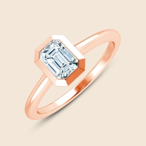 Bague en or massif 14 carats avec diamant de laboratoire taille émeraude de 0,3 carat, diamant flottant émeraude, pureté F-VS, cadeau romantique pour elle - Product Image 3