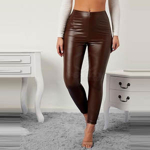 Pantalon en cuir pour dames Vente en gros Vêtements mode automne hiver Pantalon en cuir taille haute de couleur rose pour femmes - Product Image 5